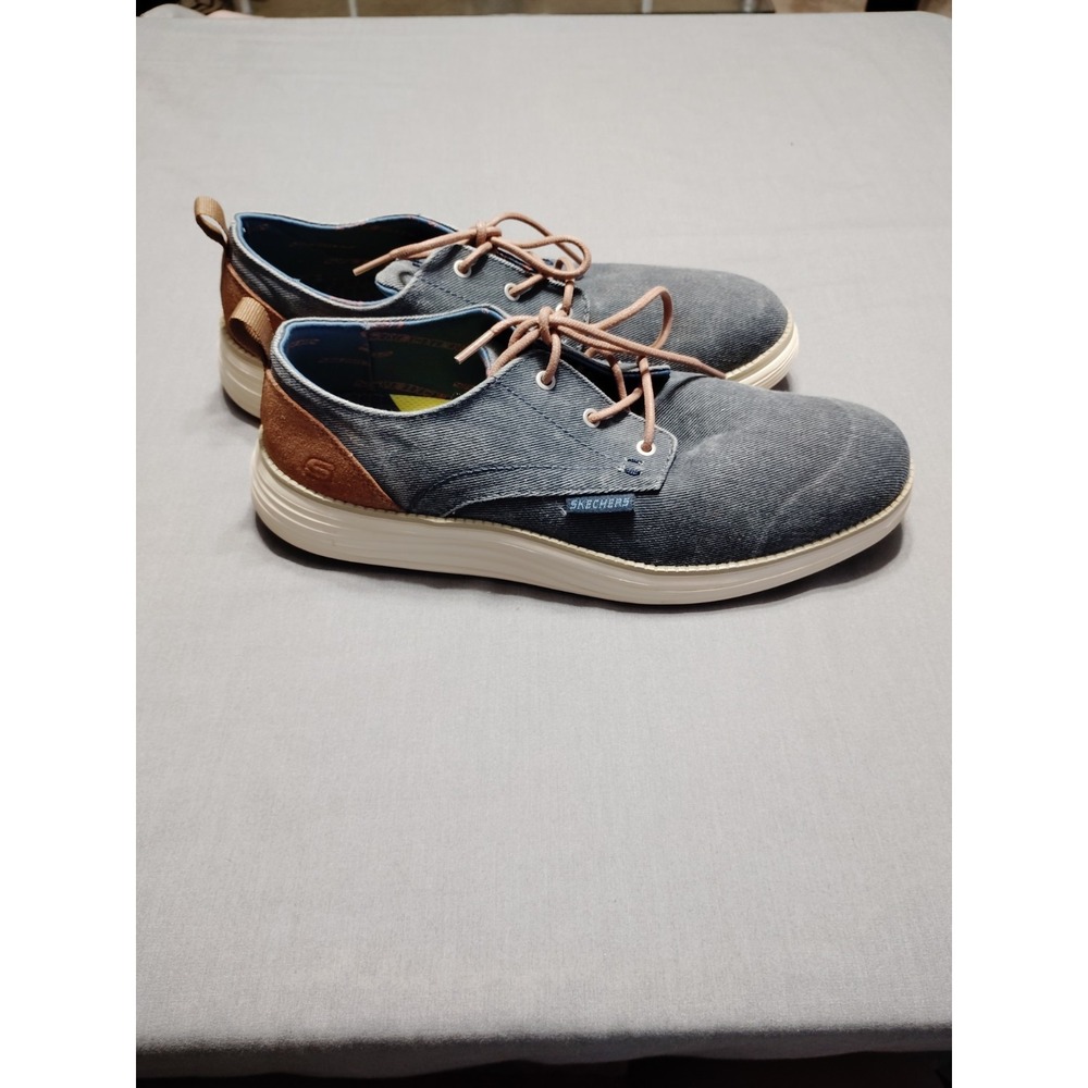 Skechers Status 2.0 Pexton Casual Oxford Shoes Navy Denim Gogomat Arch Men 11